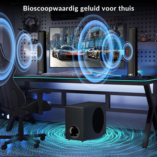 SNJY® Soundbar met Subwoofer en Surroundgeluid - TV Speaker - Home Cinema - 120 W - Zwart van SNJY — afbeelding 2