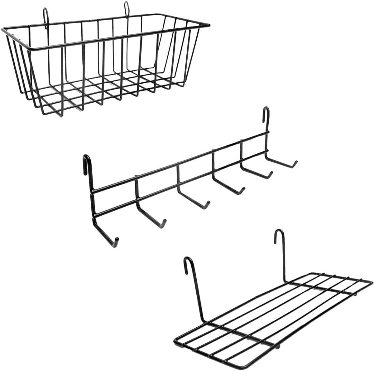 Ophangrek en Rekje | Accessoires voor Wandrek | Wandrek Accessoires Industrieel | Bakje, Rek & Hakenrek | Voor Studentenkamer, Keuken, Gang, Woonkamer, Studeerkamer, Badkamer, WC