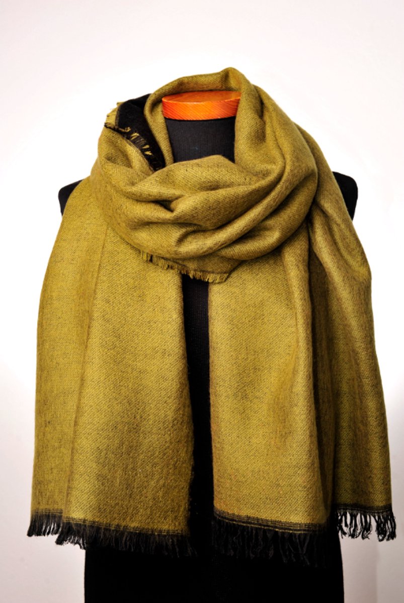Dubbelgeweven sjaal in 2 kleuren Legergroen/Zwart 72 cm x 200 cm