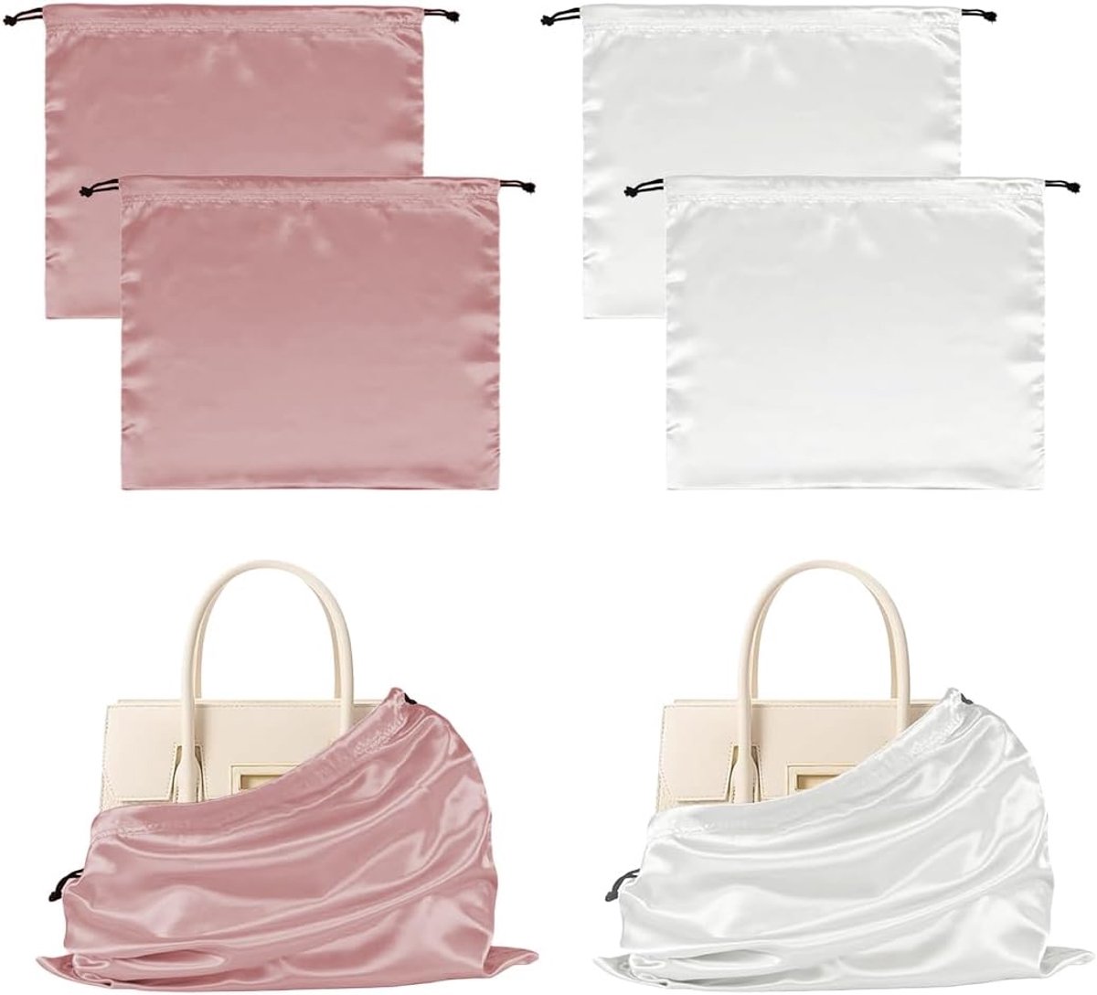 4 stuks stofzakken voor handtassen, stofdicht trekkoord, opbergtas, voor handtas, portemonnee, zakboeken, schoenen, laarzen (wit, champagne, 50 x 40 cm)