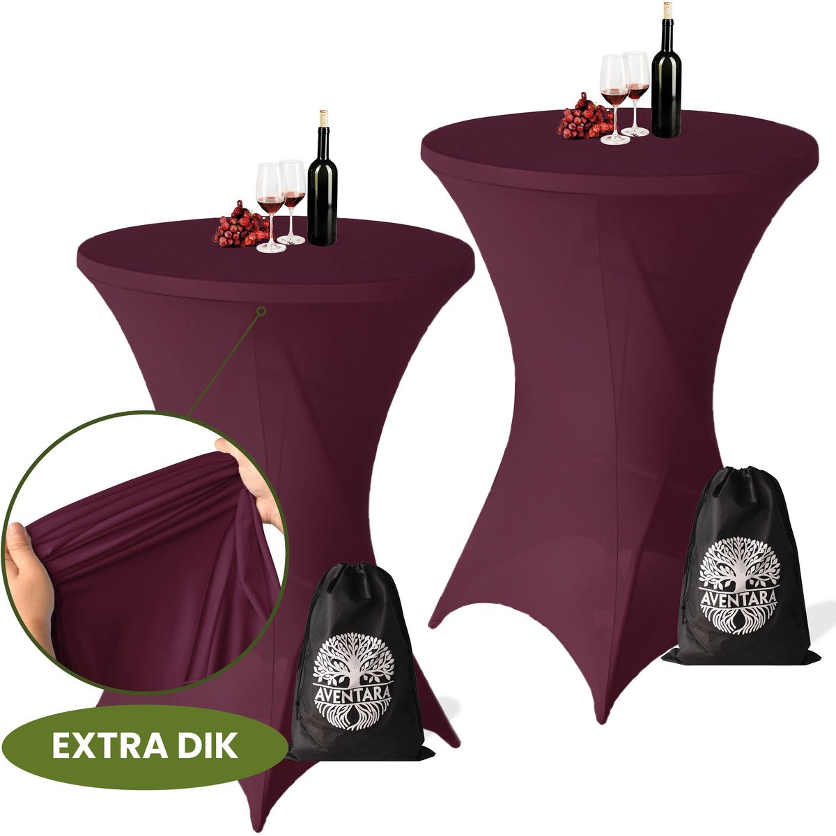 Statafelrok Bordeaux x 2 (Donker Rood) – Ø80-85 x 110 cm – Luxe Extra Dikke Stretch Stof – Inclusief Opbergtas – Kras- en Kreukvrije Statafelhoes – Perfect voor Horeca, Bruiloften en Feesten