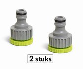 2x Kraanaansluiting met 3/4" en 1" binnendraad - tbv klik koppeling van b.v. Gardena / Hozelock (set a 2 stuks) - voor aansluiting op een buitenkraan