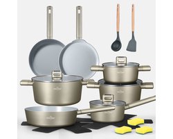 Swiss Haus® SC3018CH Pannenset Inductie - 18-delig – PFAS Vrij – Koekenpan, Kookpannen, Hapjespan,…