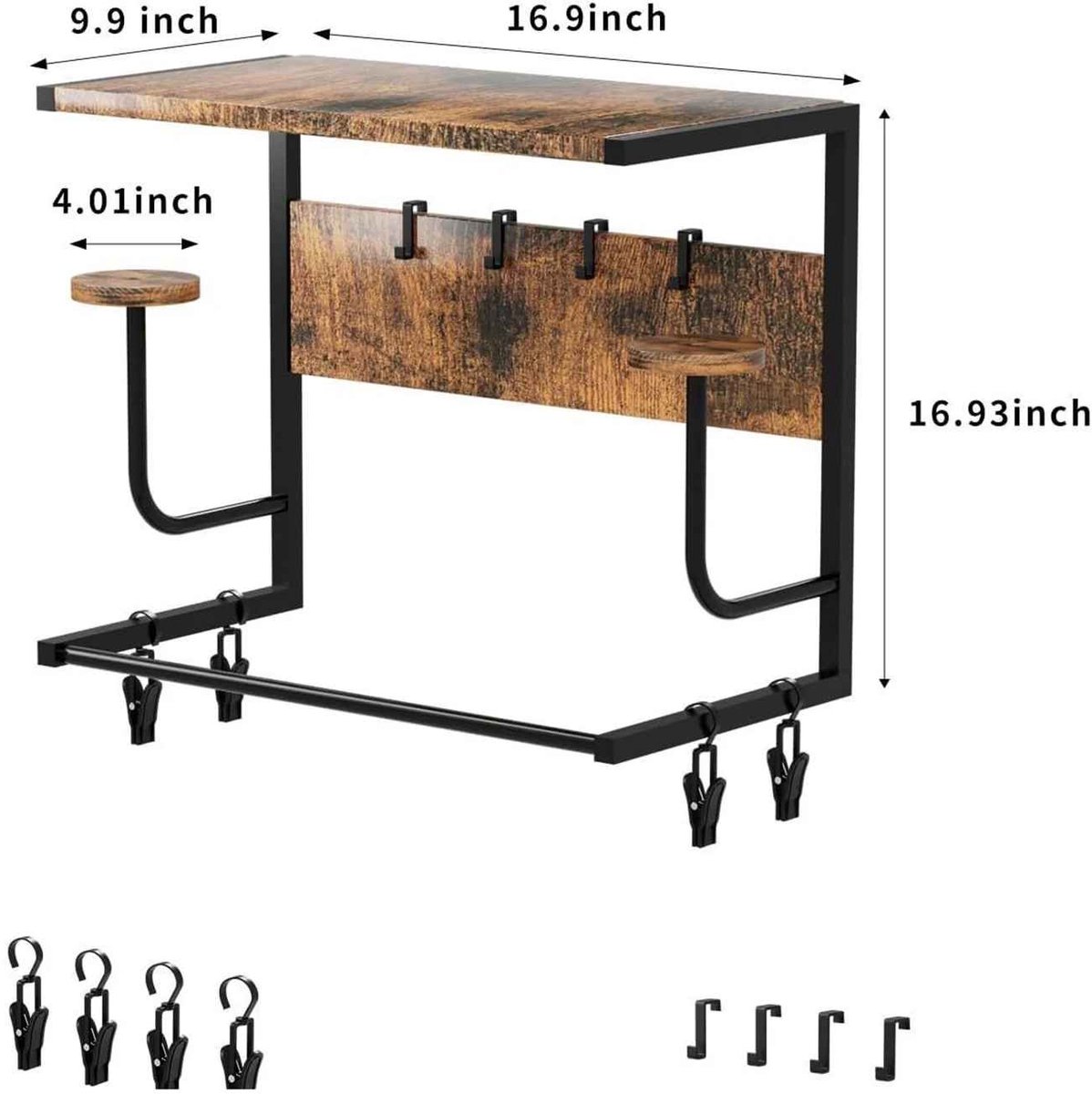 Casa Living Kapstok - Wandgemonteerde Motorhelmhouder - Met Jasstang en Haken - Metalen Frame en Houten Plank - Garage