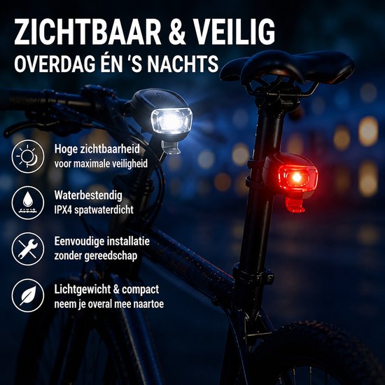 Fietsverlichting Set Voor & Achter - LED Fietslamp Batterij - Waterdicht - Inclusief 4x CR2032 - Sterke Fiets Lampen - Eenvoudige Montage — afbeelding 2