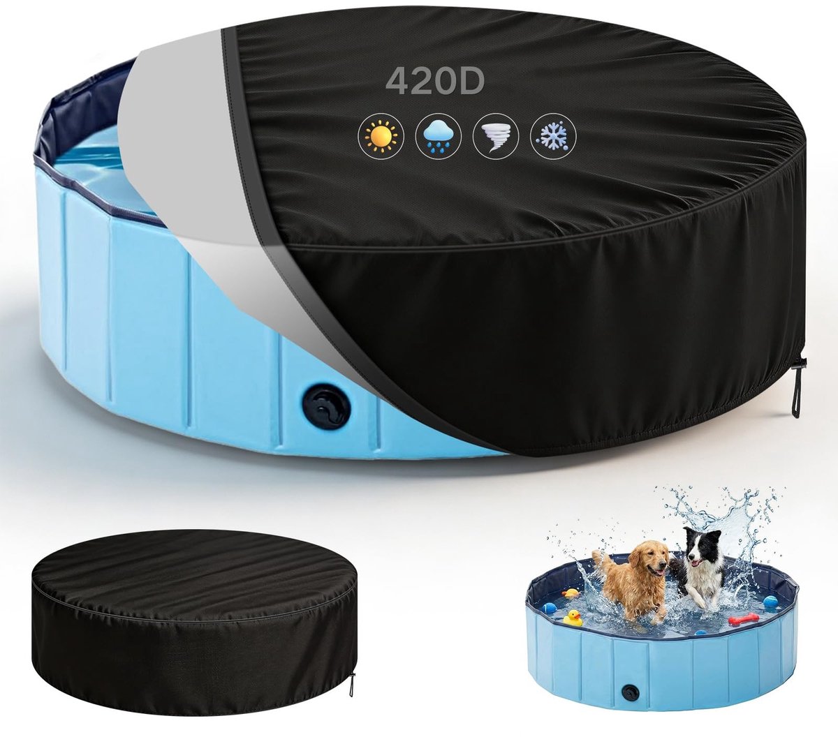 Dailygoods- Zwembadafdekking rond 160x30 cm - Waterdicht - Opvouwbaar - UV-bestendig - 420D Oxford - Bescherming tegen vuil - Zwembadzeil
