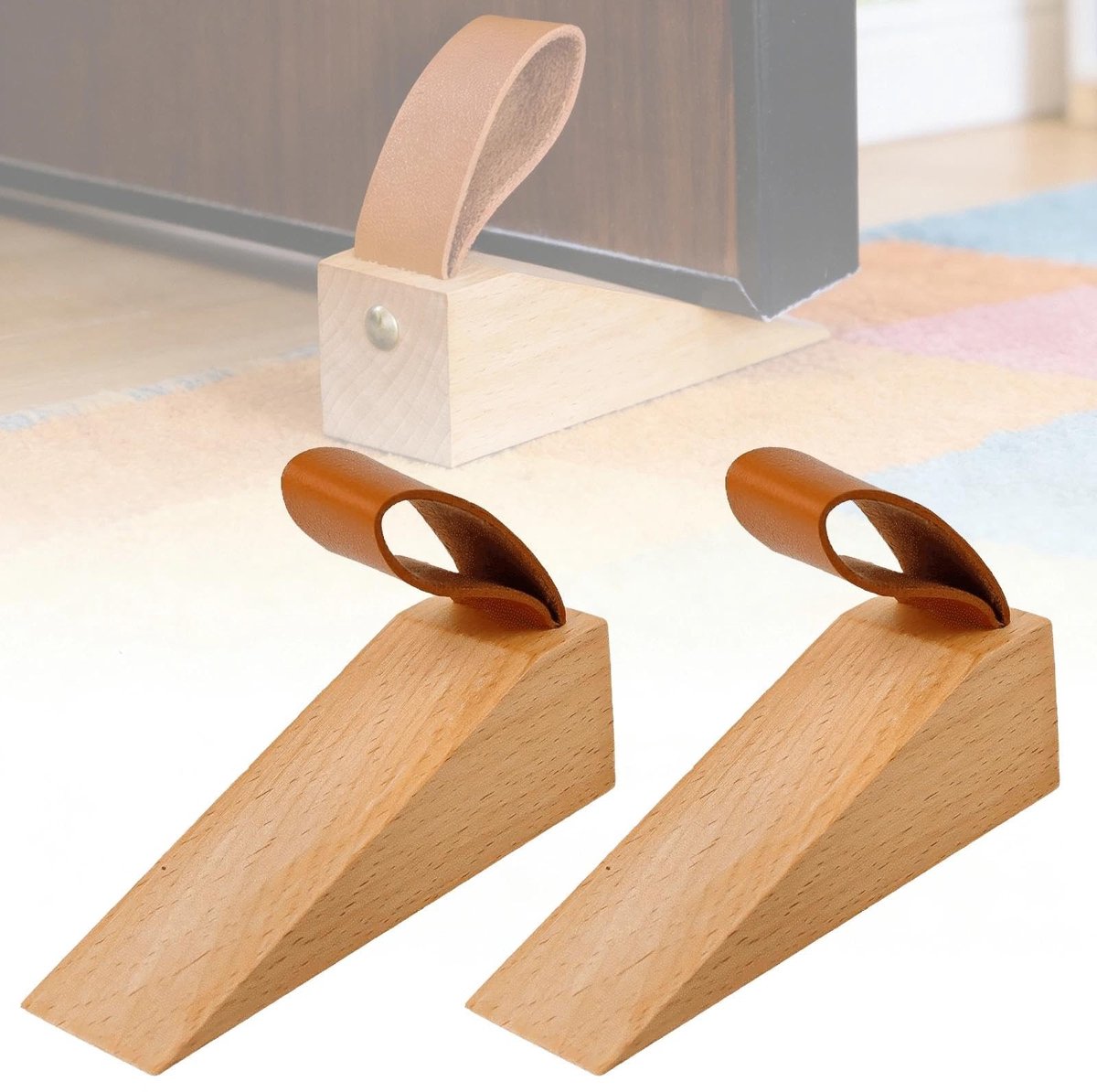 Dailygoods- Deurstopper Antislip - Beukenhouten Deurbuffer - Deurvastzetter - Deurstoppers voor Binnen - Deurstopper Muur - 2 Stuks 112mm x 35mm - Deurwig
