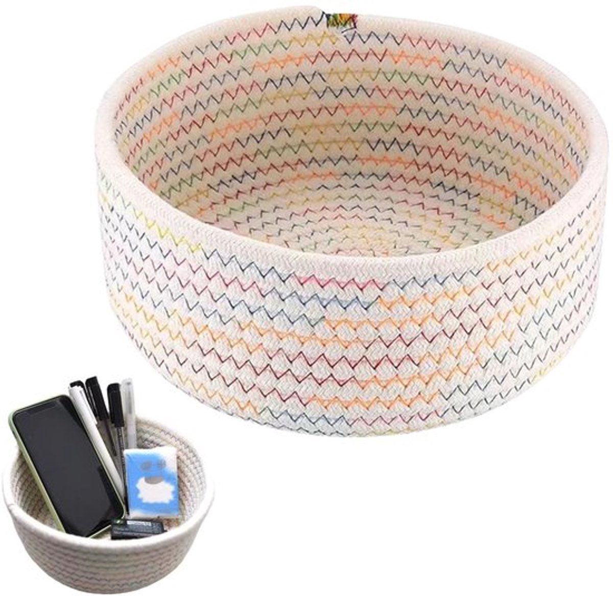 - Handgemaakte Gevlochten Katoenen Opbergmand - Ideaal voor Speelgoed en Kleine Spullen - 20x9 cm - Opbergoplossing - Geschikt voor huis en..