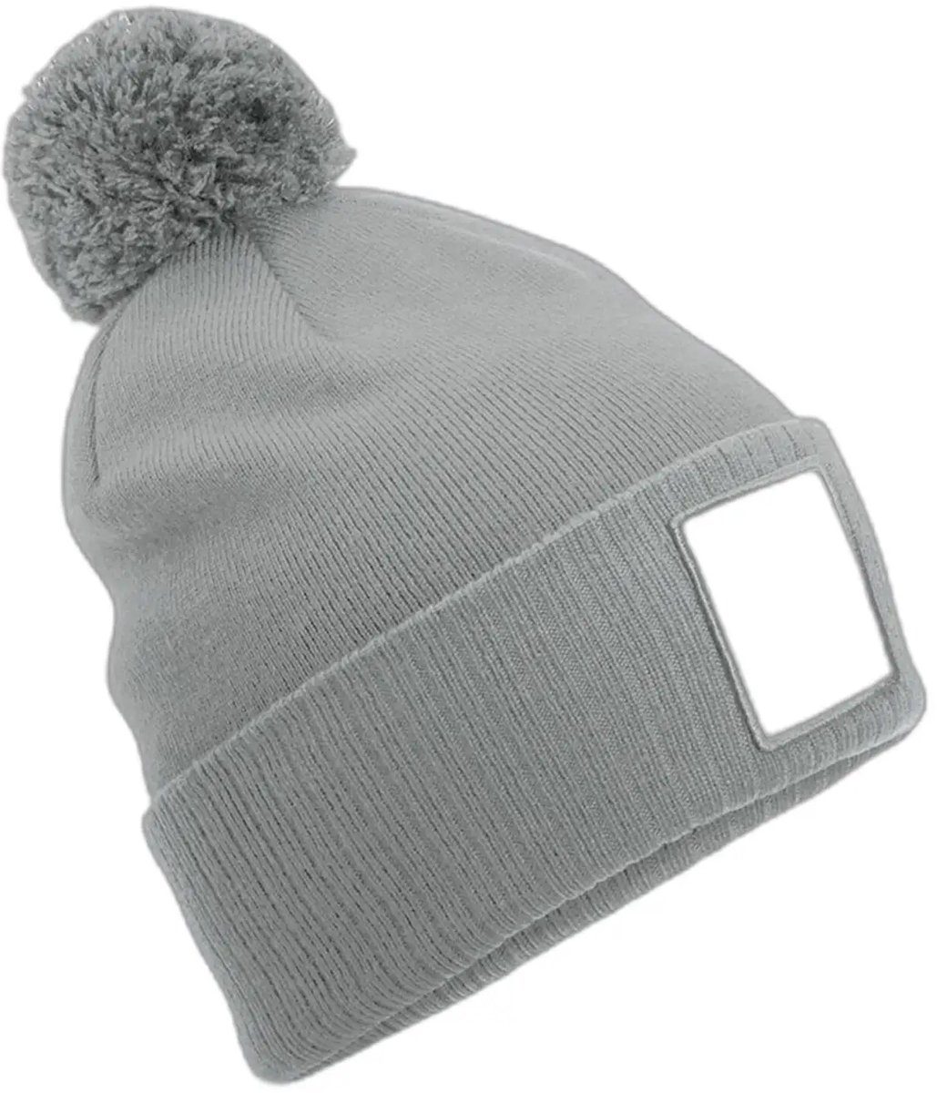 Appliqué Patch Pom Beanie - Ash/White - One Size