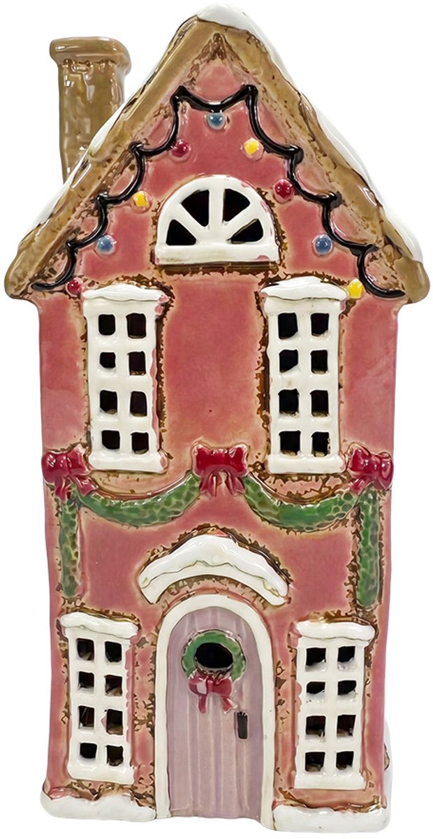 Clayre & Eef Waxinelichthouder Huis Roze Keramiek