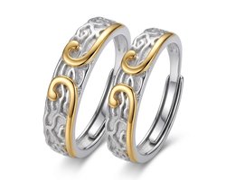 Zilverkleurige en goudkleurige trouwring dames en heren ring set 2 stuks open verstelbare ring vintage patroon koppels relatie ring matching liefde verloving ring