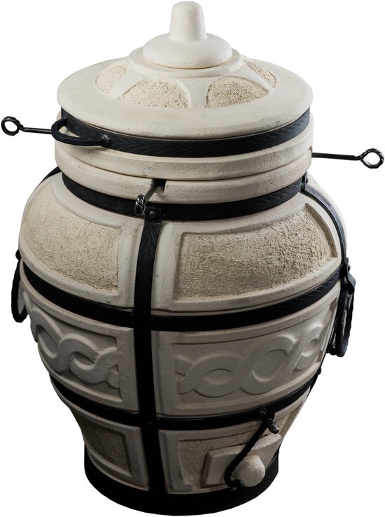 Tandoor Esaul – Keramische houtgestookte buitenoven, verticale Kamado voor vlees, groenten en brood – Met 8 XL-spiesen & accessoires – 5 cm dikke wanden voor perfecte warmteopslag – 82 cm – 100 kg - 55L — afbeelding 3