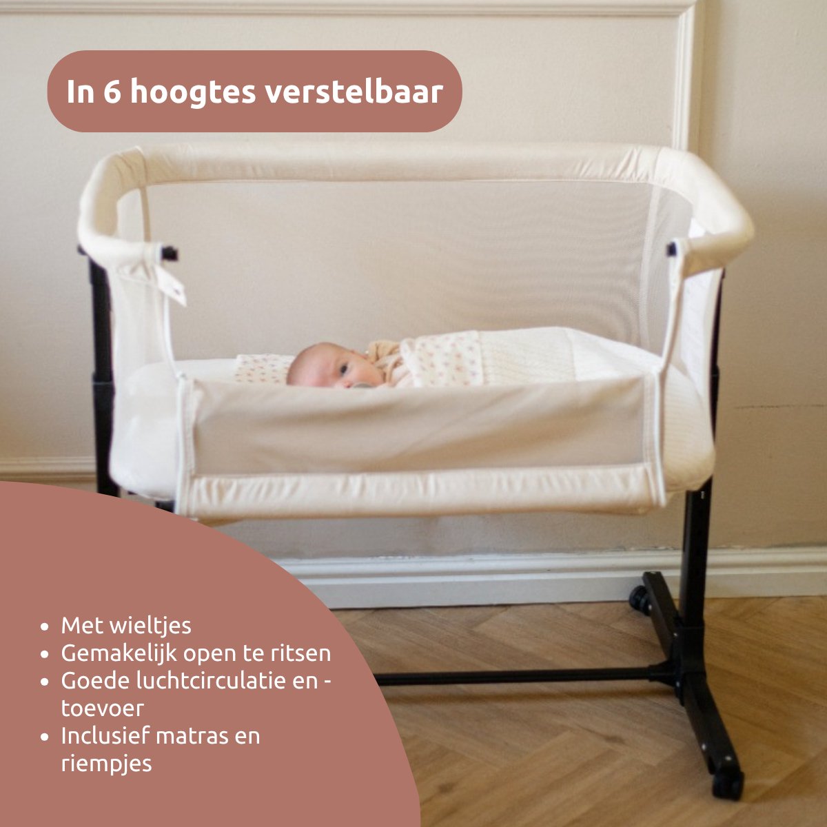 MamaLoes MamaLoes Noé Beige Co-Sleeper Wieg - afbeelding 4