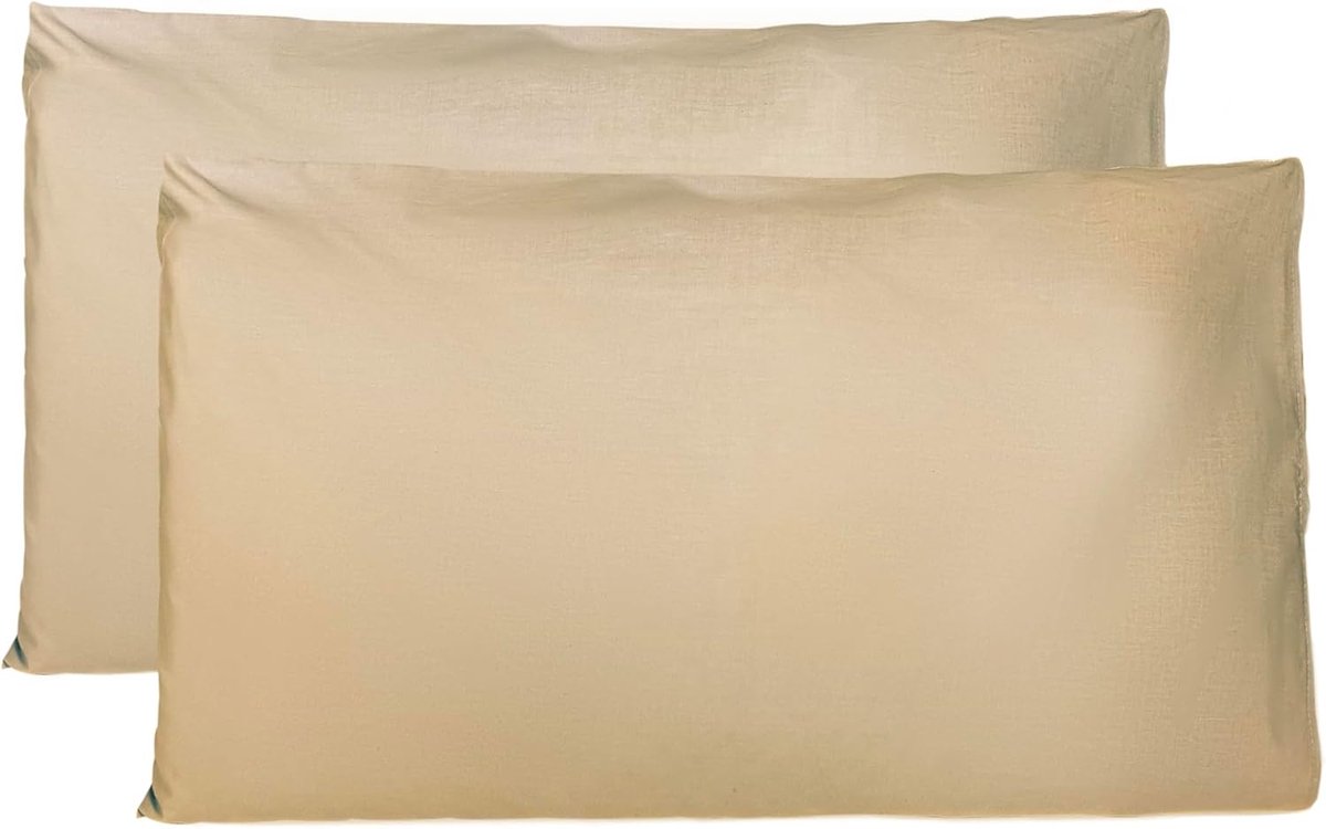 Kussenslopen 100% Pure katoen 50X70 CM, Set van 2 Bed Kussen Stoffen Gemaakt in Italië, Tassluiting, Solid Color, Standaard Maat met - Beige