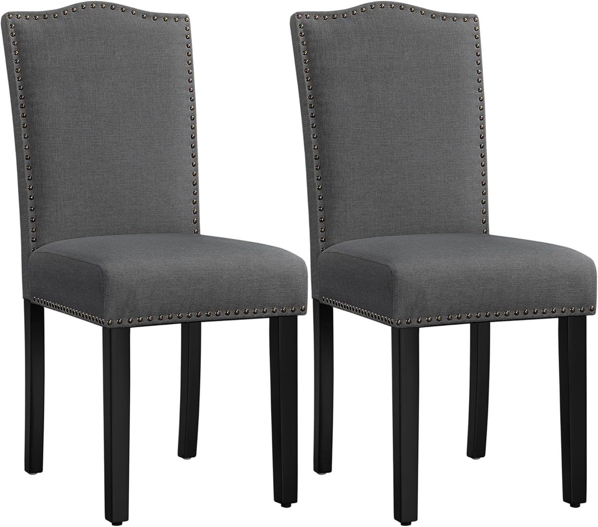 Eetkamerstoelen Set van 2 - Gestoffeerde Keukenstoelen met Hoge Rugleuning - Ergonomische Eetkamerstoelen met Rubberhouten Poten - Stoffen Stoelen voor Eetkamer, Keuken en Woonkamer - Donkergrijs
