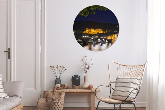 Château de Heidelberg dans la nuit Cercle mural aluminium ⌀ 90 cm - impression photo sur cercle mural / cercle vivant / cercle de jardin (décoration murale)