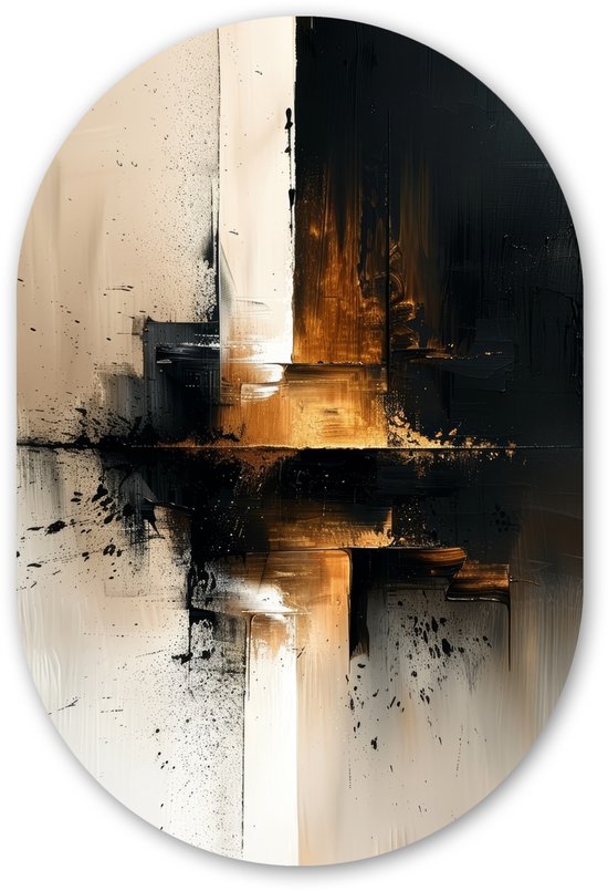 Muurovaal 60x90 cm - Ovale wanddecoratie Modern - Zwart - Verf - Goud - Ovalen schilderij - Muurdecoratie woonkamer - Kamer decoratie - Schilderijen - Wandcirkel