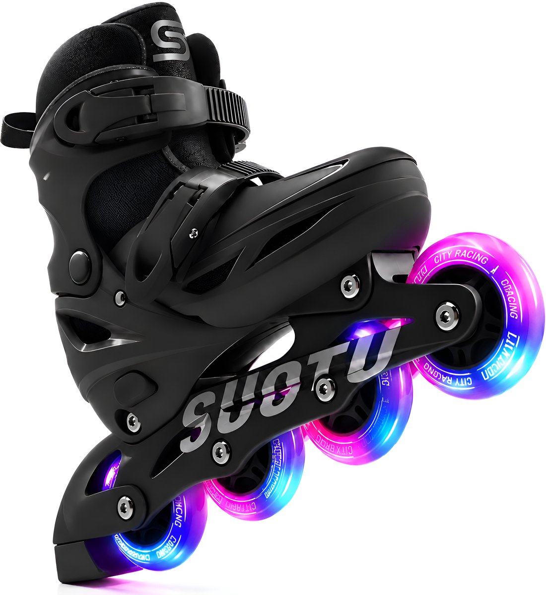 Suotu Skeelers - Inlineskates Verstelbaar - Lijn: S78 - Skeelers meisjes en jongens - Maat: EUR 37-40/41 - lichtgevende wielen - Zwart - L