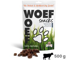 Woef Woef Snacks Hondensnacks Runderlong Trainers 0.50 KG - Trainingsnacks Hondensnoepjes - Gedroogd vlees - Rund - vanaf 3 maanden - Geen toevoegingen
