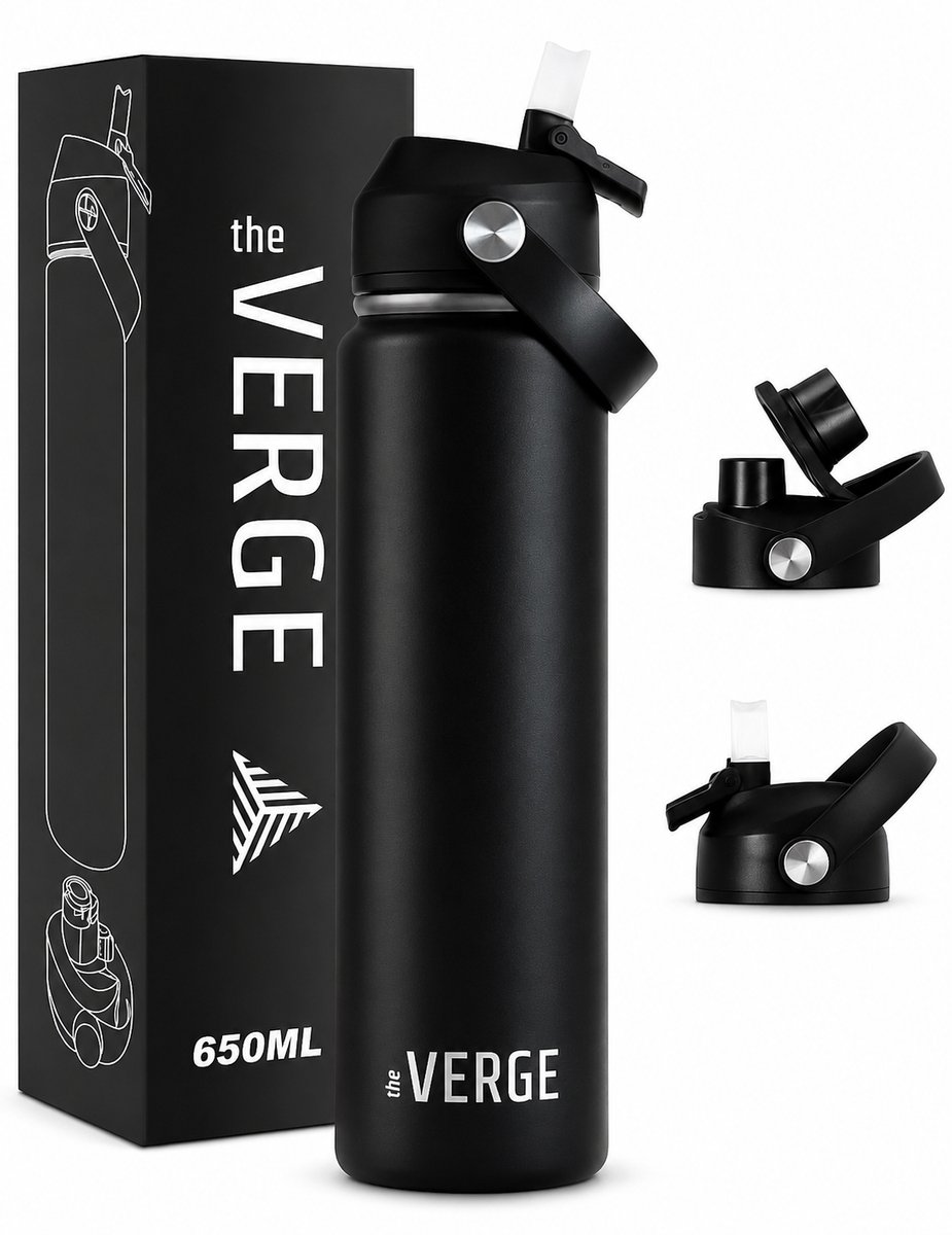 Bol.com The Verge® - Luxe RVS Drinkfles 650 ML met Rietje voor Volwassenen en Kinderen – Bidon – Thermosfles - 24 uur koud/12 uu... aanbieding