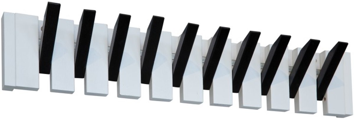 DWIH Piano Kapstok - wandkapstok - keys - 10 haken - kapstok hangend - Black/White Zwart/Wit