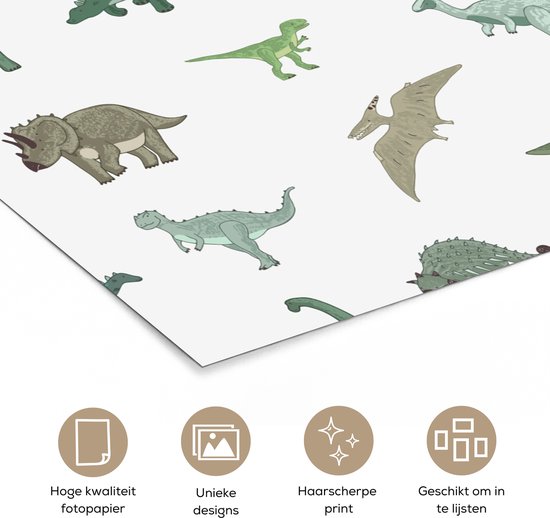 Affiche enfants - Peinture pour enfants - Décoration murale chambre d'enfant - Dinosaurus - Vert - Garçons - Marron - Enfant - Motifs - 120x90 cm - Affiche chambre d'enfant