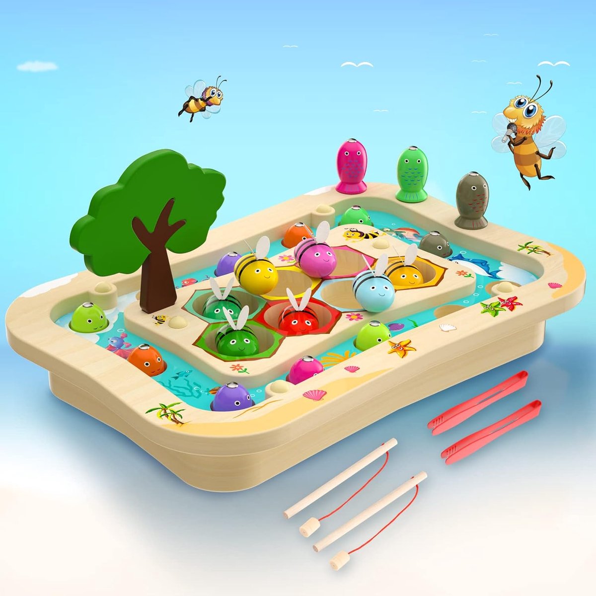 Houten Speelgoed-visspel vanaf 3 Jaar, 2-in-1 Montessori Houten Magnetisch Speelgoed, Uniseks Cadeau
