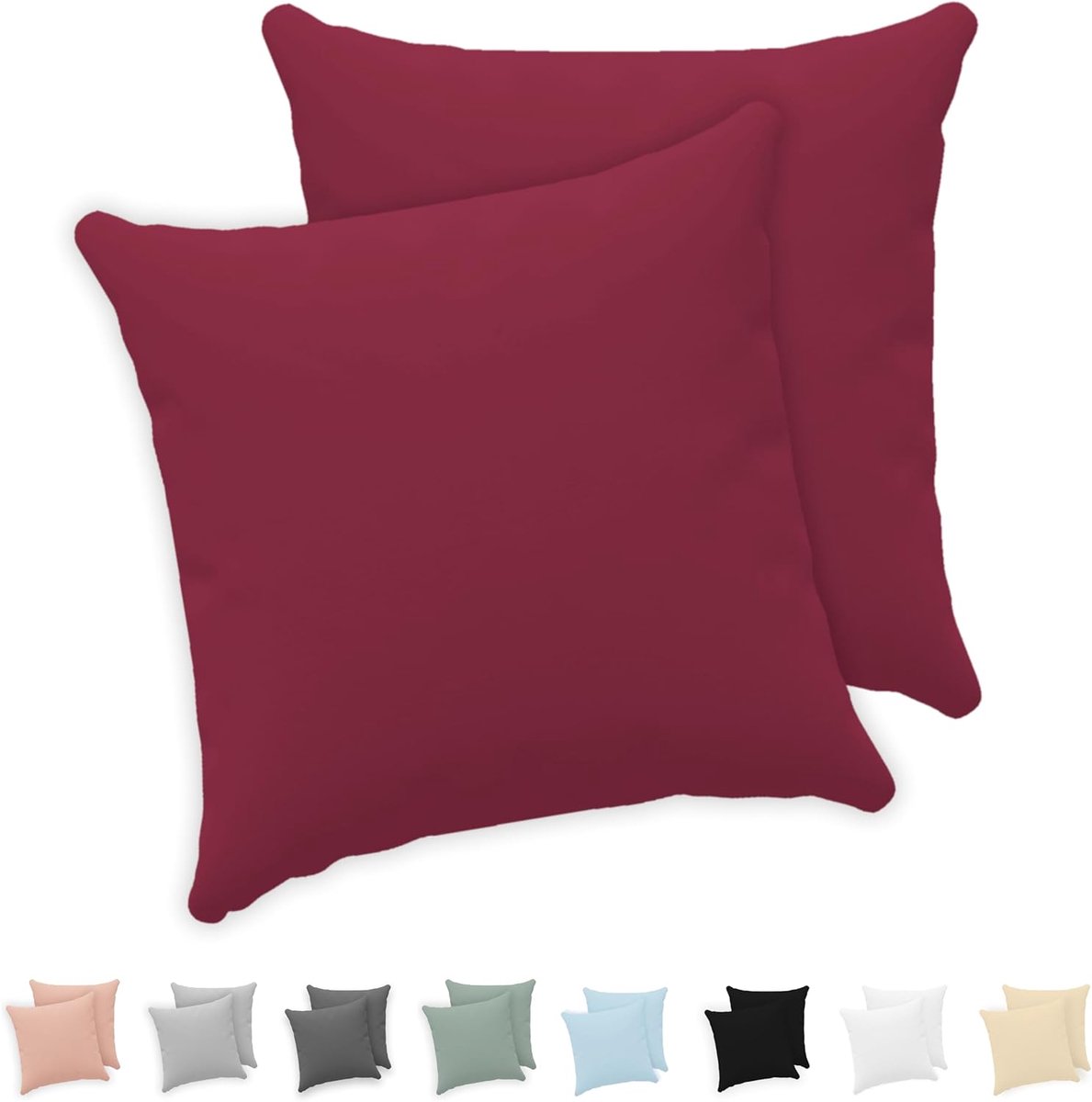 Twinzen® Kussensloop 30x30 cm (Set van 2) - 100% Katoen Jersey 150 GSM - Bordeaux - Kussensloop 30x30 cm - ShopVlot