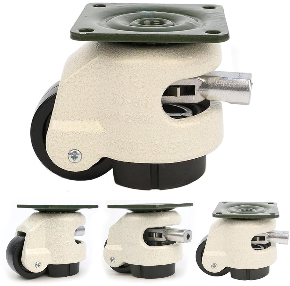 4 Pcs Furniture Casters Flat Heavy Load Industrial Casters with Plate and Ratchet Handle, 1000 kg, Levelling Roller - ShopVlot