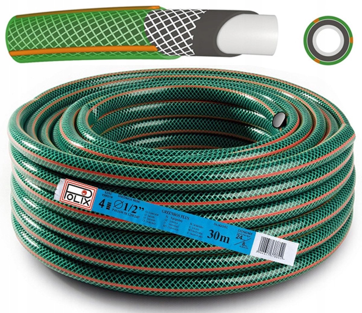 Tuinslang 1/2" 30m 4-laags versterkt rubber - gemaakt in Polen