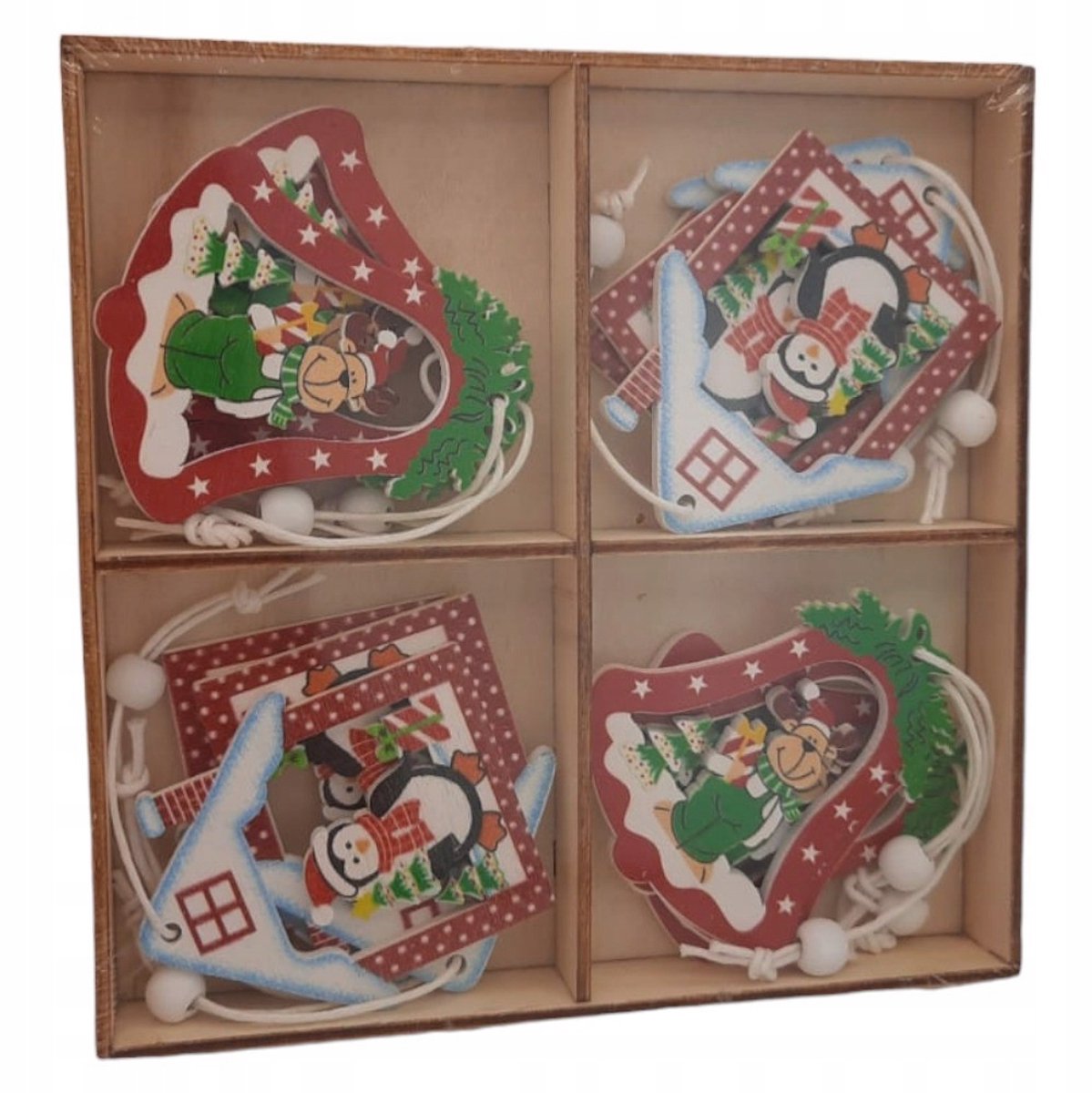 12x Houten Kerstboomhangers 5,5cm - Sfeervoll Kerstdecoratie