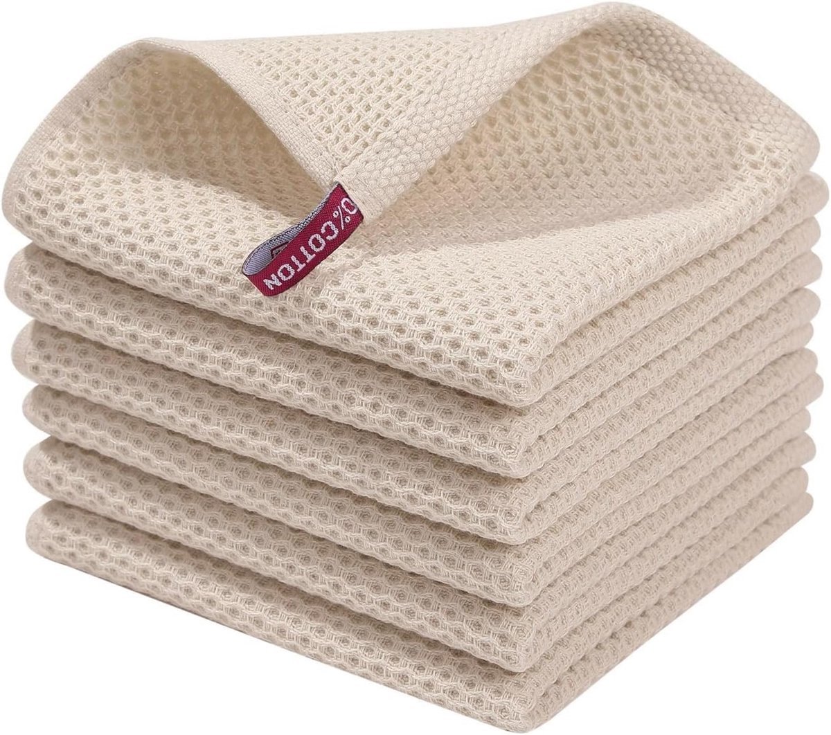 KZQ 6-pack 100% katoenen wafeldoekjes voor keuken - Absorberend en duurzaam - 30*30cm- Gebroken wit