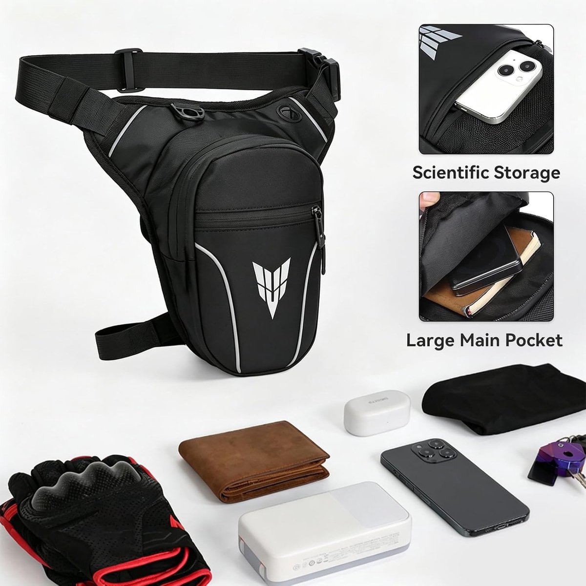 Motorcycle Leg Pocket, Waterproof Expandable, for Men and Women, Leg Pocket with Reflective Stripes and Adjustable - ShopVlot
