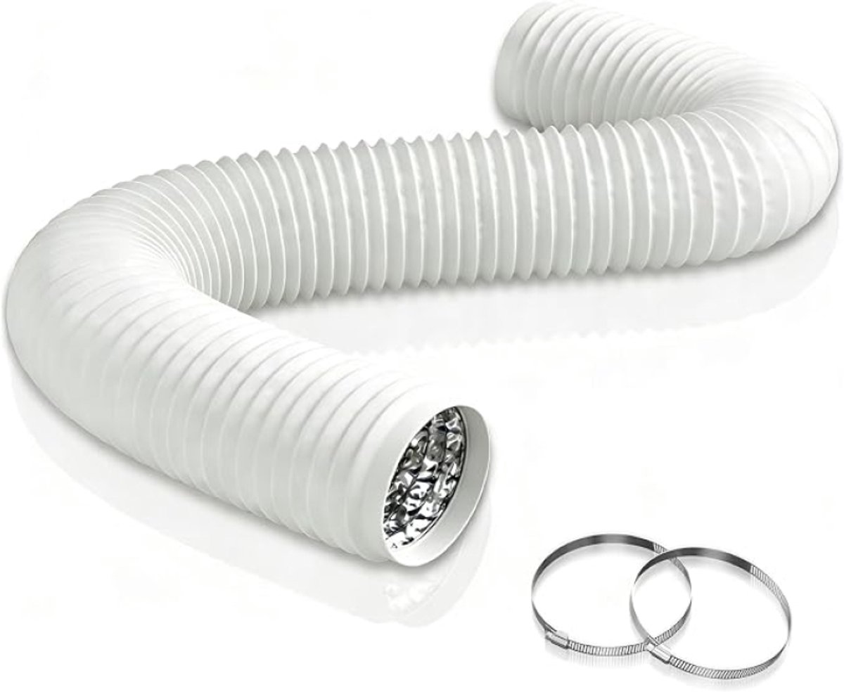 Flexibele afvoerslang voor airconditioning, ø 150 mm, 6 meter, aluminium, inclusief 2 slangklemmen