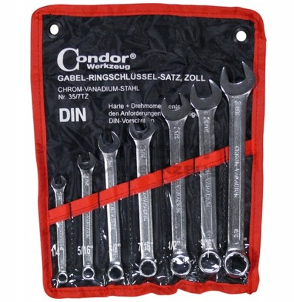 Set Ring- en steeksleutels inch, 7-delig, chroom-vanadium staal