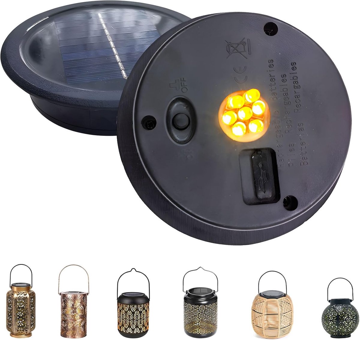 KZQ Set van 2 vervangende accessoires voor solarverlichting - Vervangende zonnemodule - Met 7 LED's - Buitenverlichting - Geschikt voor tuinverlichting