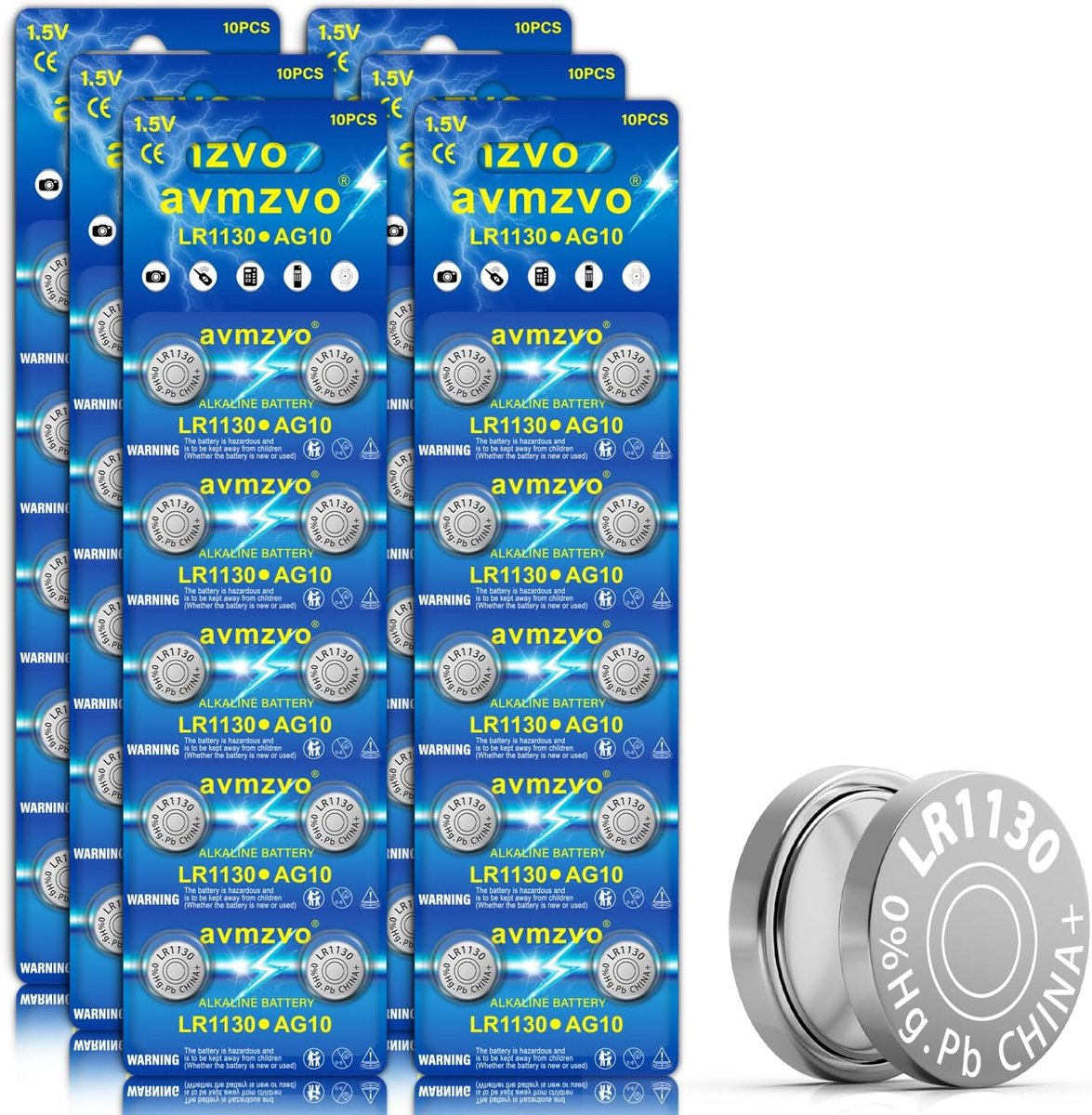 LR1130 Button Cell Batteries AG10 LR54 189 389 1.5 V Alkaline Button Cells Pack of 60 Mercury Free Childproof Packaging - ShopVlot