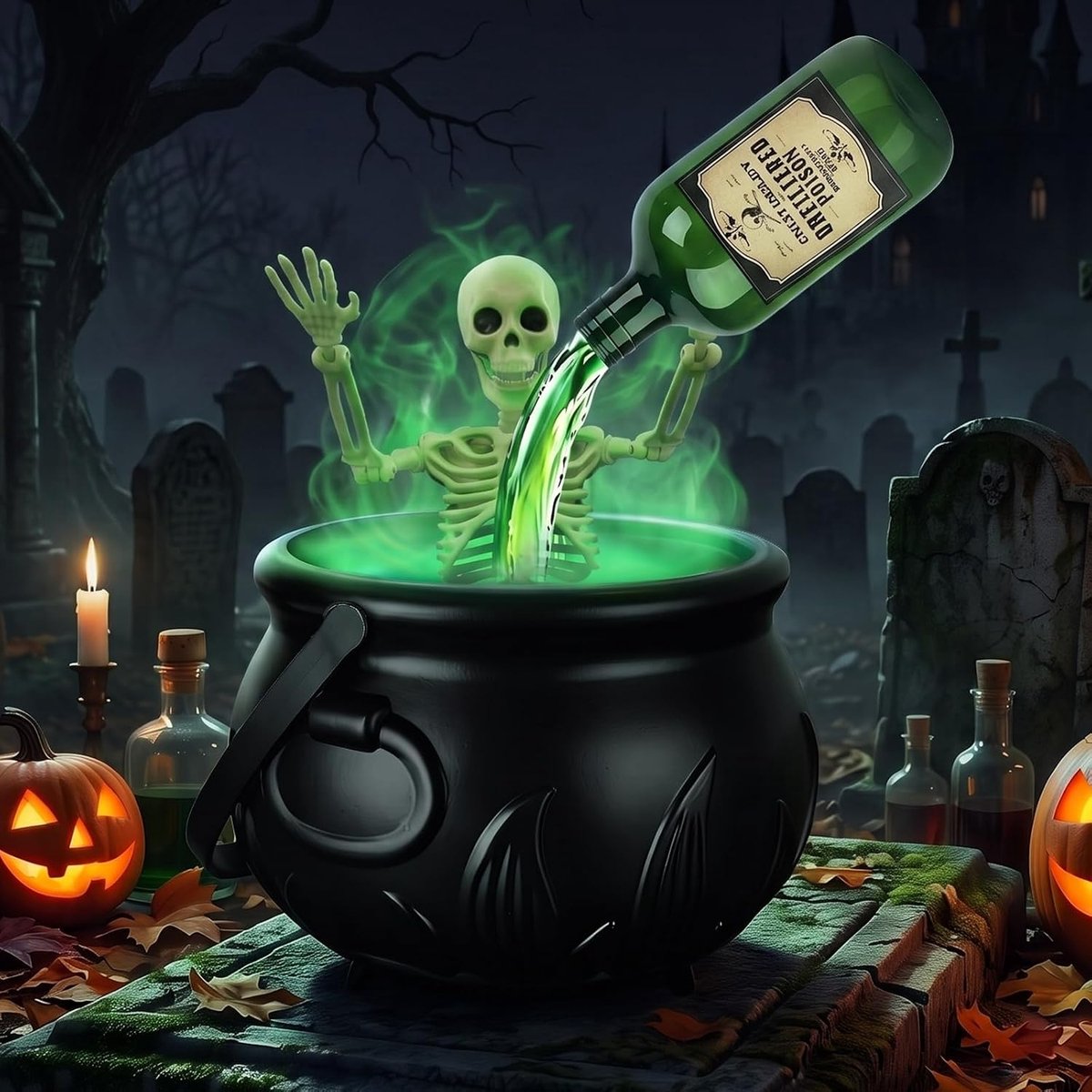 KVZ Halloween decoratieve heksenketel met mistmachine, Halloween heksenpot met skelet, ledlampen en drijvende - ShopVlot