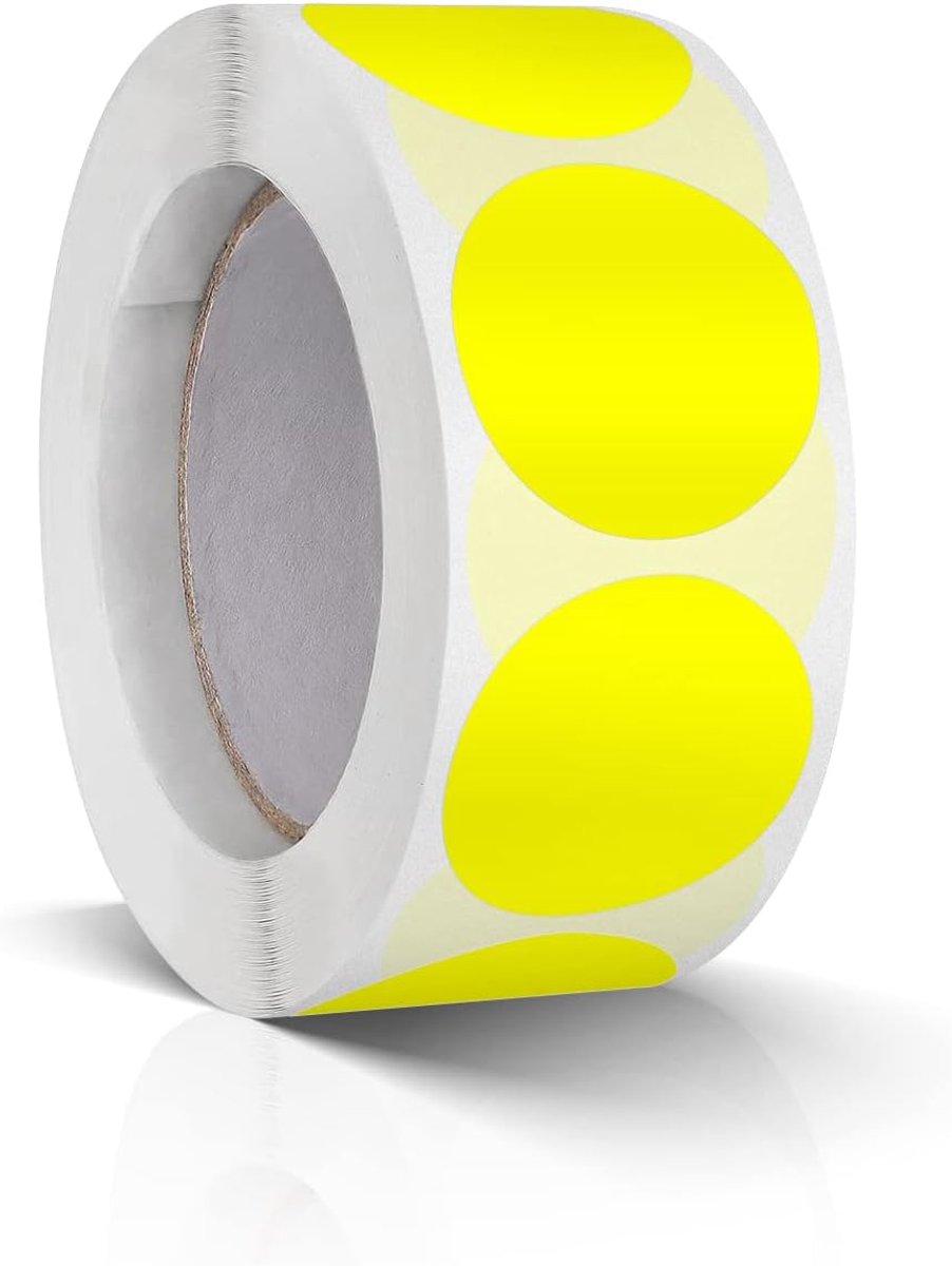 500 pieces round stickers, 25 mm, colour coding, labels, roll, small adhesive dots, yellow - ShopVlot