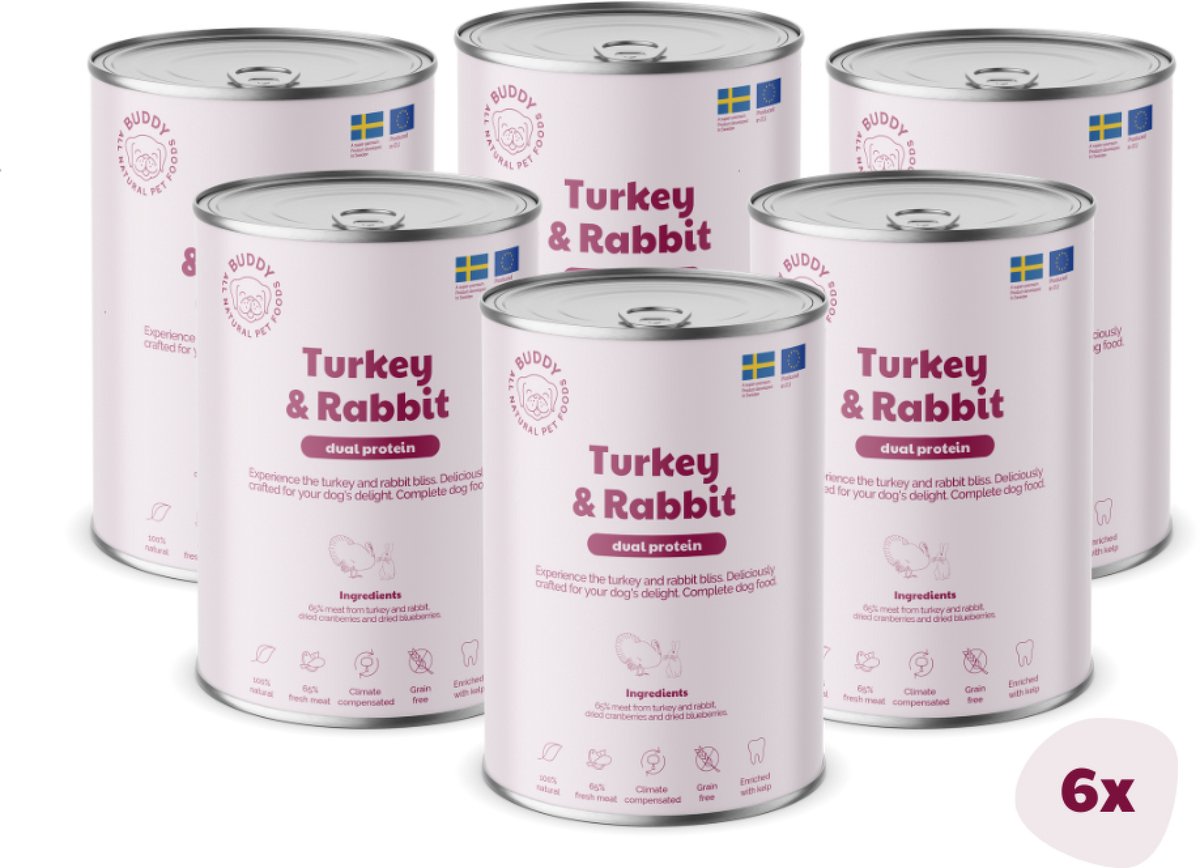 BUDDY BUDDY natvoeding Turkey & Rabbit 400 gr. - per 6 stuks