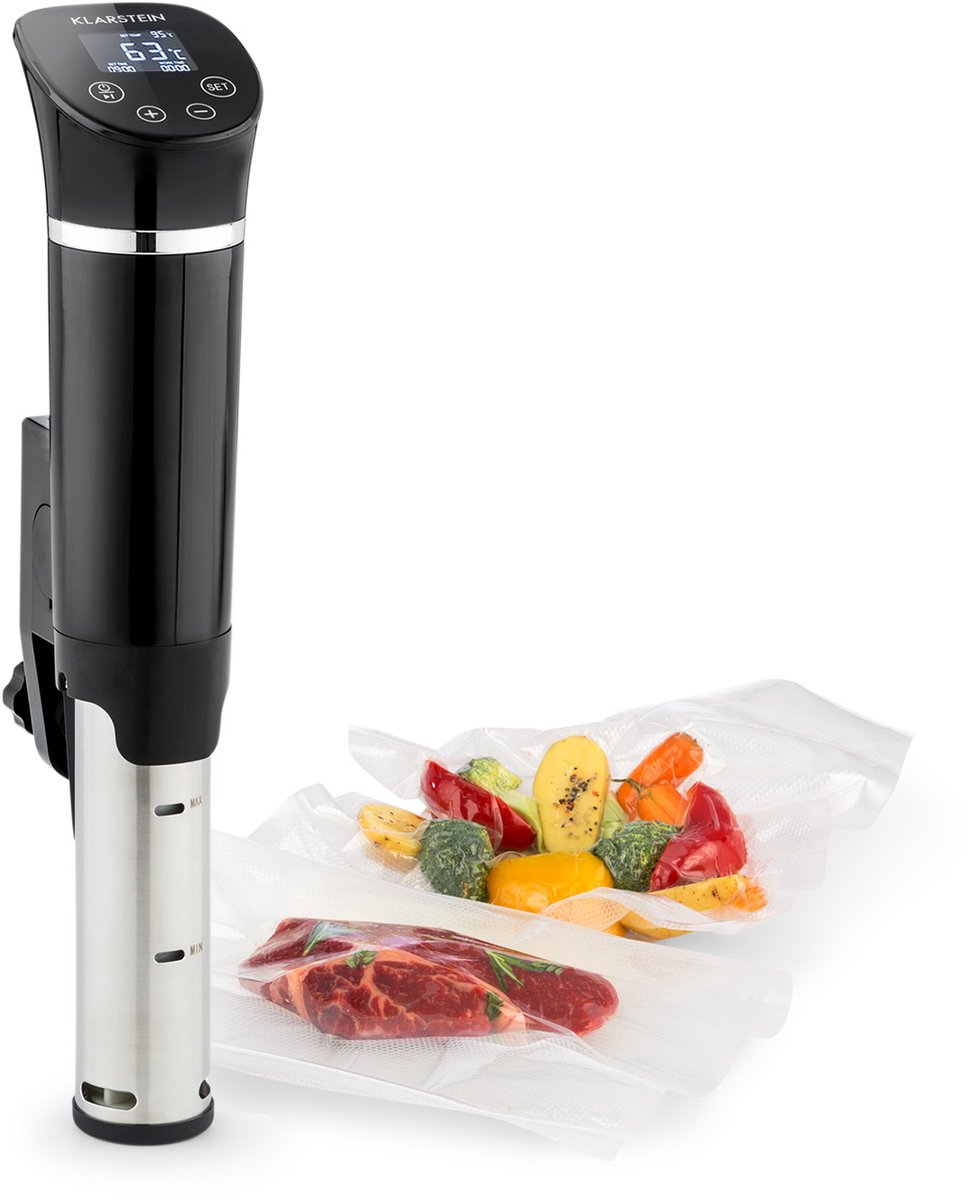 Klarstein Quickstick - Sous-vide garer, Precisiekooktoestel, Slowcooker, 1300 W, Timerfunctie, 3D Circulating, 0-95 °C, LCD touch-display, waterdicht, tot 20 liter, flex zwart