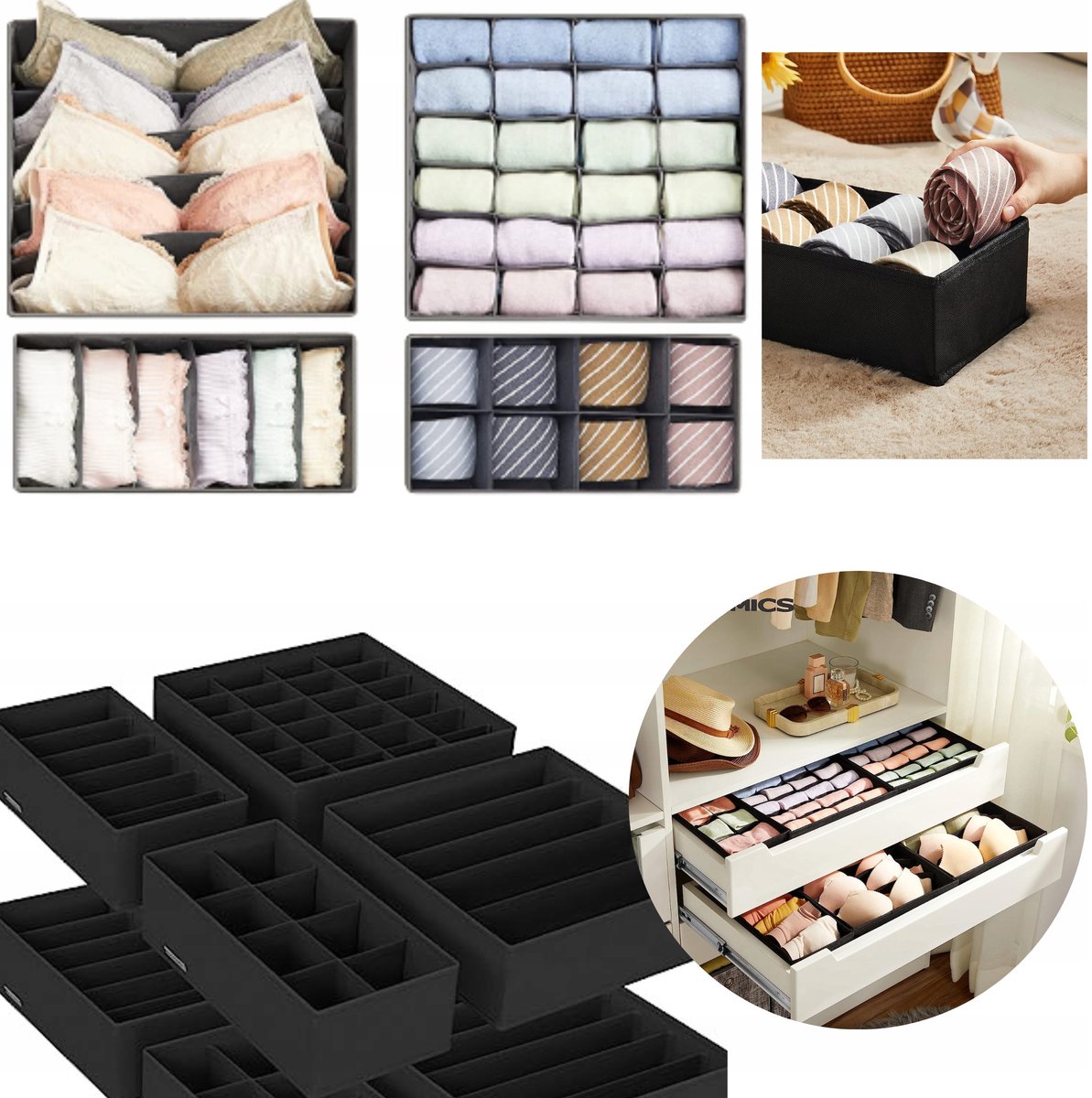 Set van 4 Opbergdozen voor Ondergoed, Kousen en Accessoires