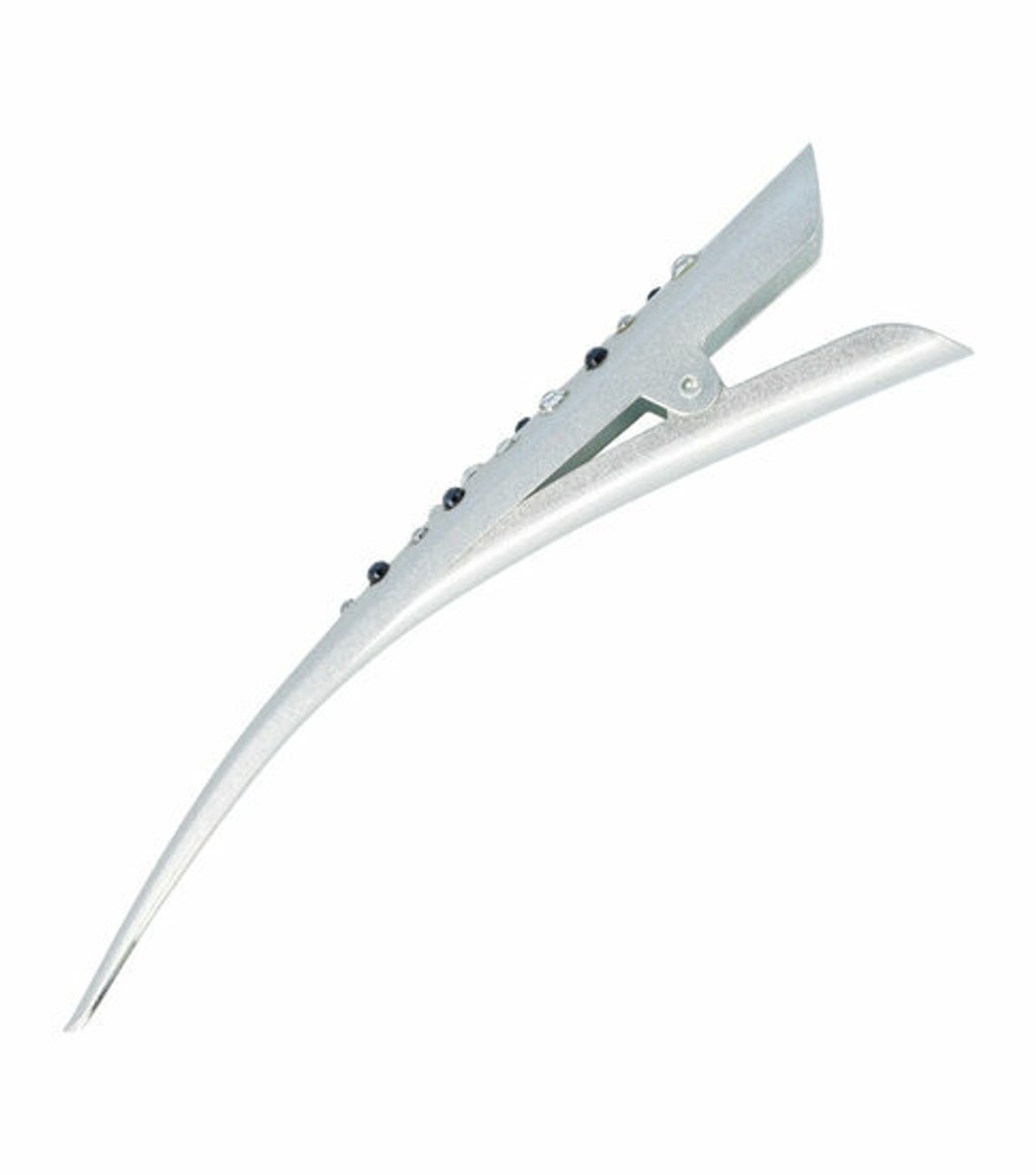 Haarsoires Duckklem Haarspeld 13cm – Basic – Duo Steentjes – Metaal – Zilver - Sterke Haarclip voor Styling & Dagelijks Gebruik - Hair Clip - Decoratieve Haaraccessoire