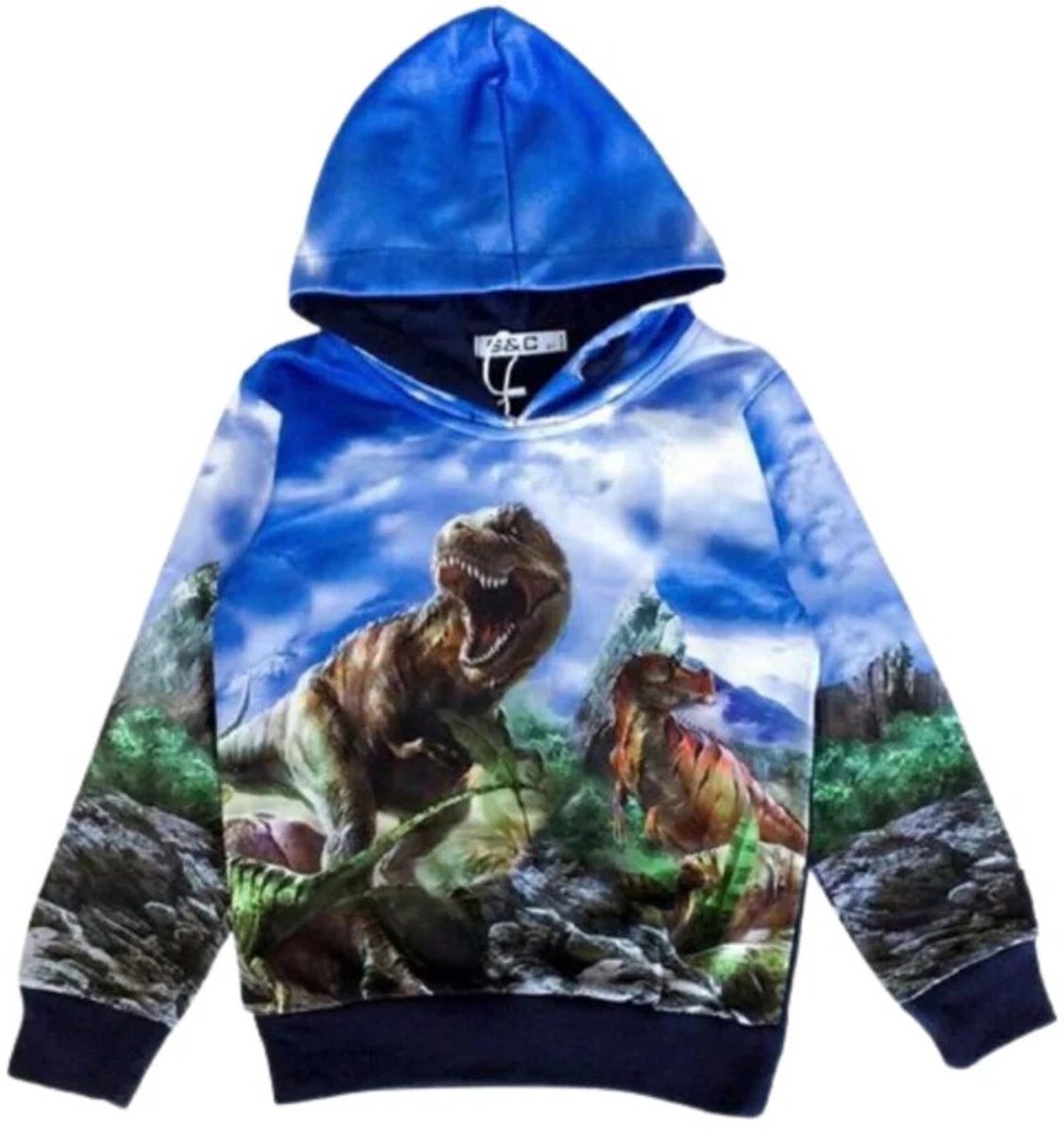 Gave Blauwe Hoodie met Dinosaurus - Blauw - 98/104