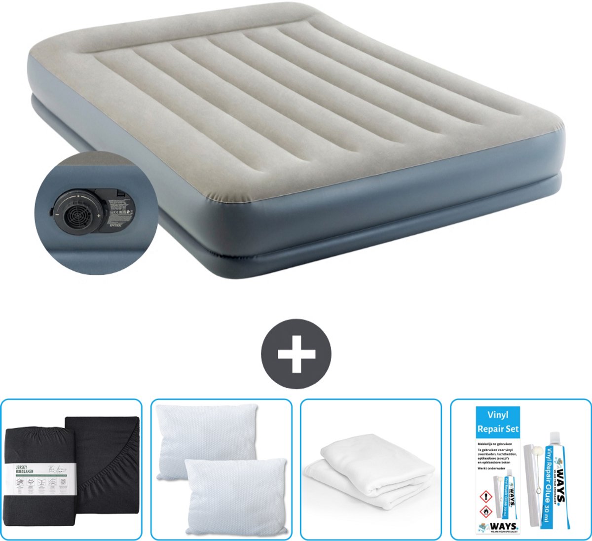 Intex Luchtbed - 2-Persoons - 152 x 203 x 30 cm - Grijs - Inclusief pomp - Accessoires CB17