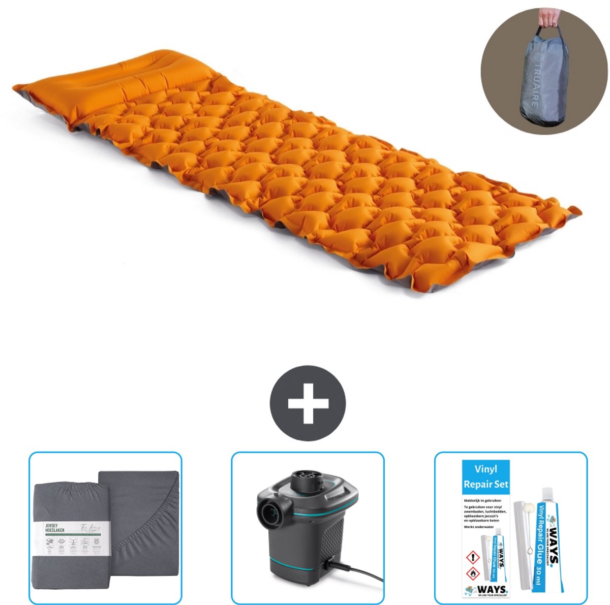 Intex Campingmat - 1-Persoons - 71 x 191 x 11 cm - Oranje - Inclusief Hoeslaken - Pomp en Reparatieset