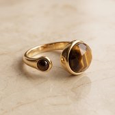 Lundholm Sophia Bruine Tijgeroog Ringen Dames Goudkleurig - Verstelbare Edelsteen Ring met Tijgeroog - Premium Stainless Steel Jewellery PVD Goud Verguld - Hypoallergene Sieraden - Sinterklaas Cadeautjes - Bedankt Cadeautje - my Lundholm