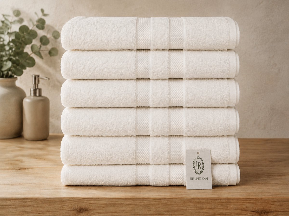 The Linen Room handdoeken – 100 x 150 cm – Set van 6 – 100% Katoen – 500 GSM Dubbelgetwijnd 20/2 Garen – OEKO-TEX® – Hotelkwaliteit - Sauna, Wellness & Strand – Wit