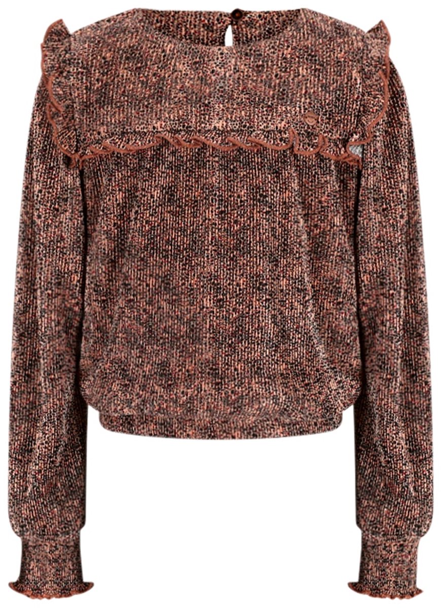 NONO - Tisja AOP Leopard Plissee Blouse - Taupe - Maat 110