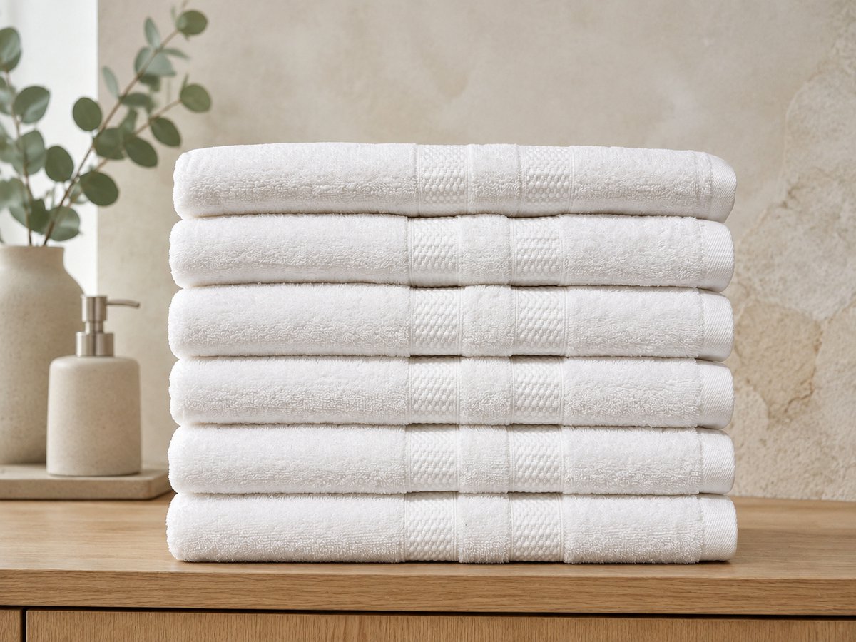 The Linen Room Handdoeken – 70 x 140 cm – Set van 6 – 100% Katoen – 500 GSM Dubbelgetwijnd 20/2 Garen – OEKO-TEX® – Hotelkwaliteit & Wasbestendig – Wit